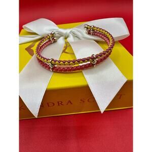 Kendra Scott Raven Braided Leather Coral Mix Color 14k Gold Plated Cuff Bracelet